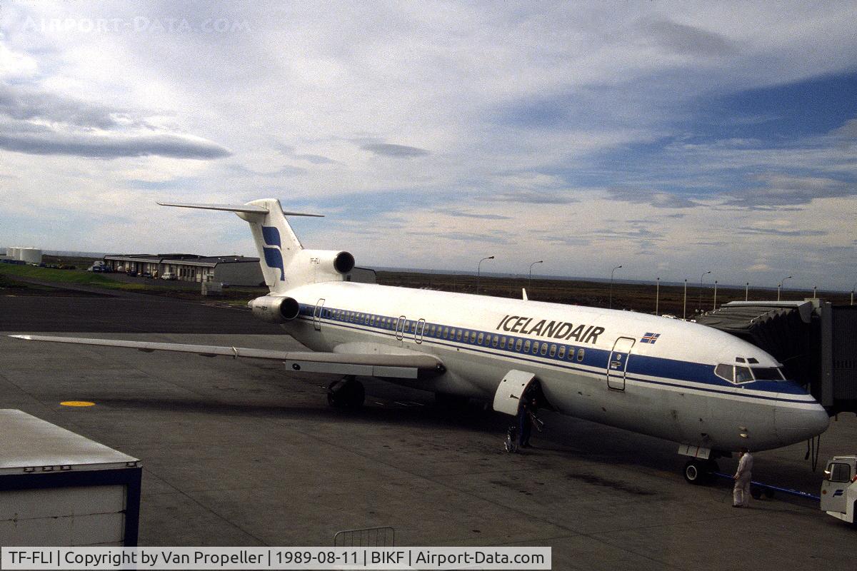 TF-FLI, 1980 Boeing 727-208 C/N 22295, Icelandair Boeing 727-208 at the gate at Keflavik airport, Iceland, 1989