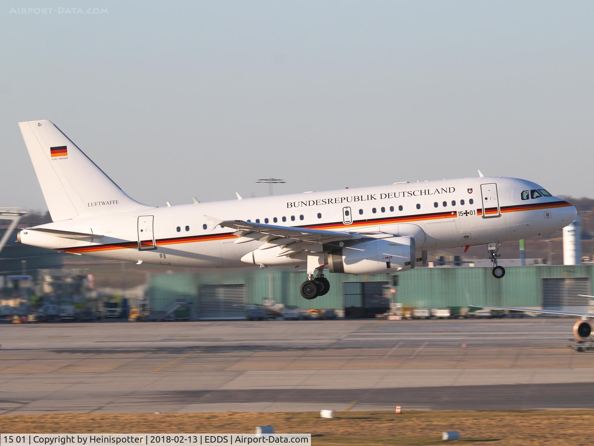 15 01, 2009 Airbus ACJ319 (A319-133/CJ) C/N 3897, 15+01 at Stuttgart Airport.