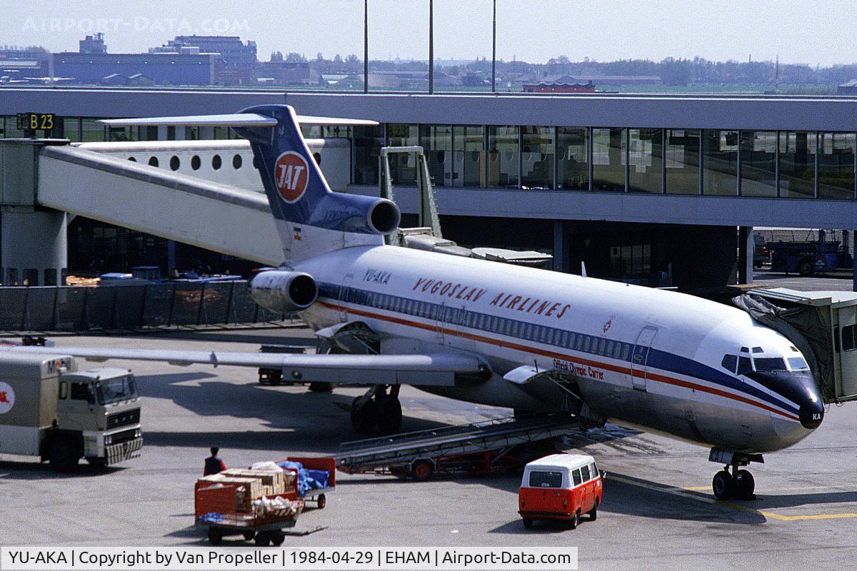 YU-AKA, 1974 Boeing 727-2H9 C/N 20930, JAT Boeing 727-2H9 at Schiphol airport, the Netherlands, 1984