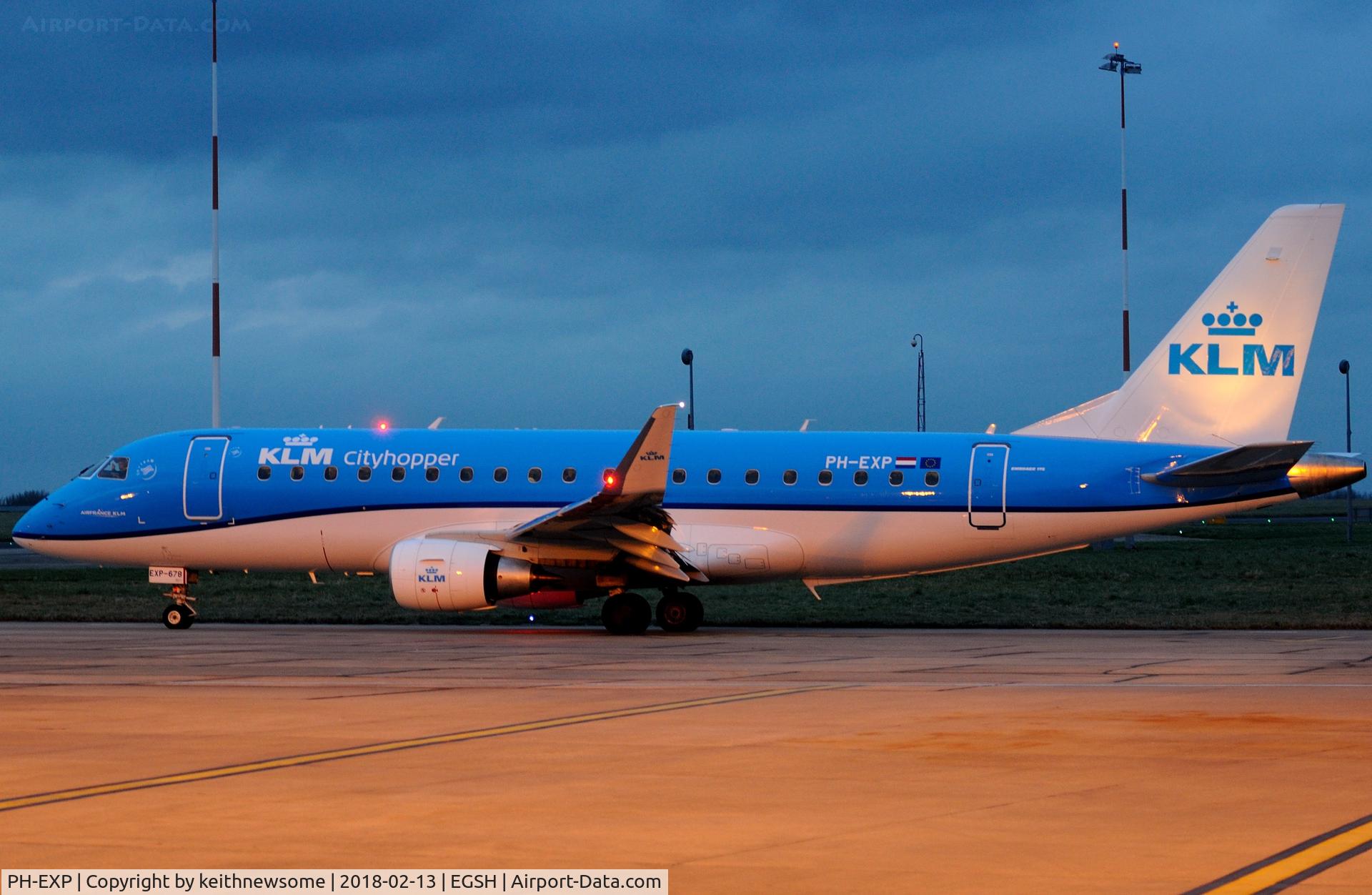 PH-EXP, 2017 Embraer 175LR (ERJ-170-200LR) C/N 17000678, Leaving Norwich for Amsterdam.