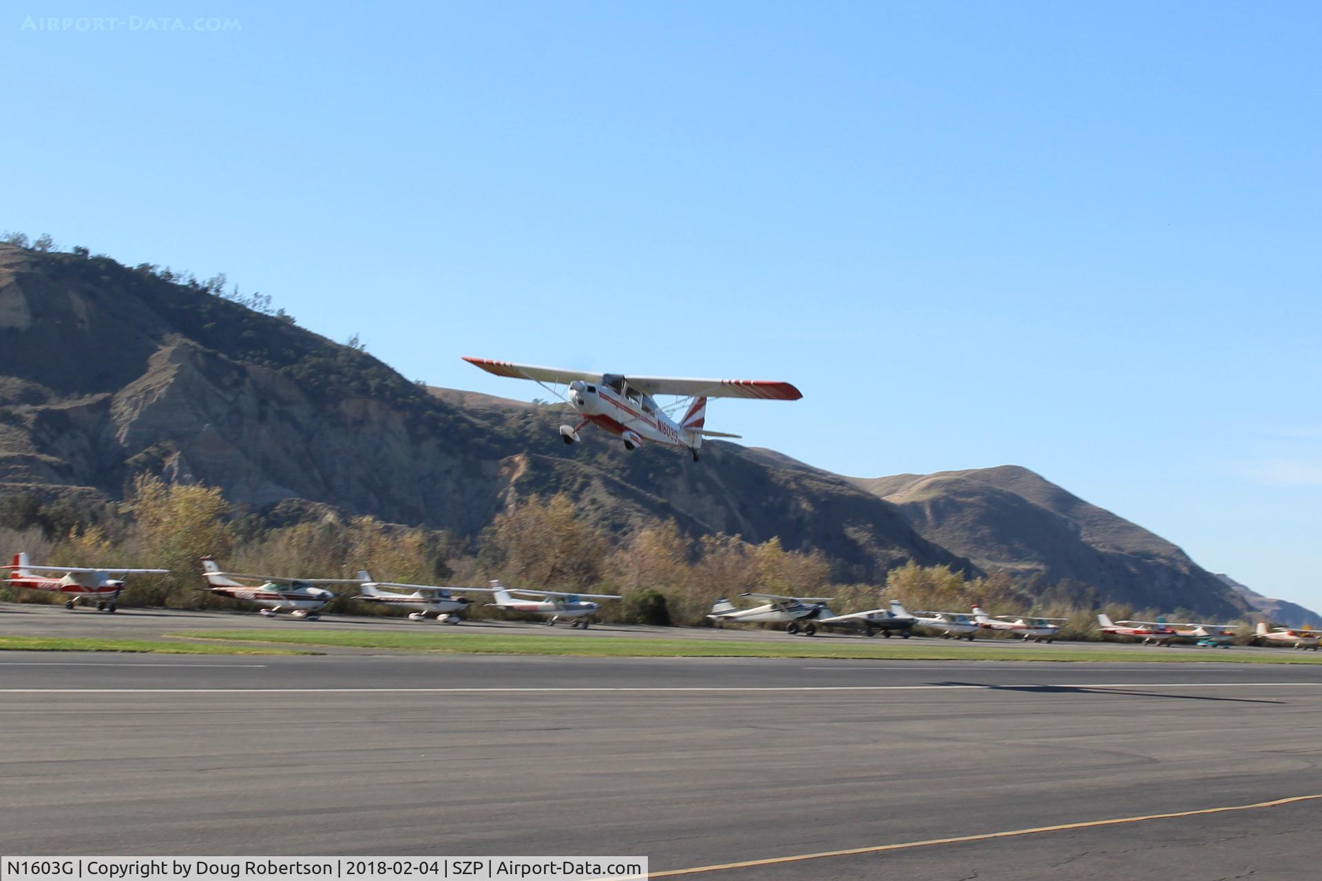 N1603G, 1968 Champion 7ECA Citabria C/N 609, 1968 Champion 7ECA CITABRIA, Lycoming O-320 150 Hp, takeoff climb Rwy 04