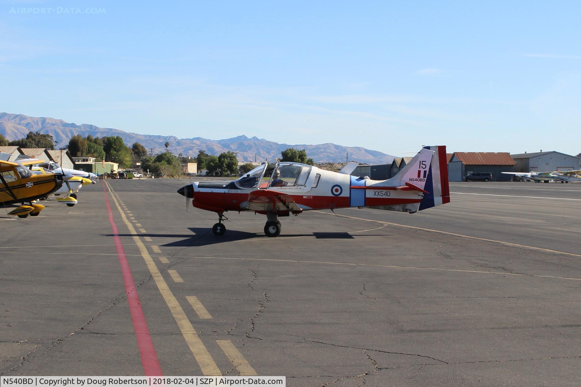 N540BD, 1973 Scottish Aviation Bulldog T.1 C/N BH120/232, 1973 Scottish Aviation BULLDOG Mdl 120/121, Lycoming O-540-A1B5D 200 Hp military trainer, taxi off the active