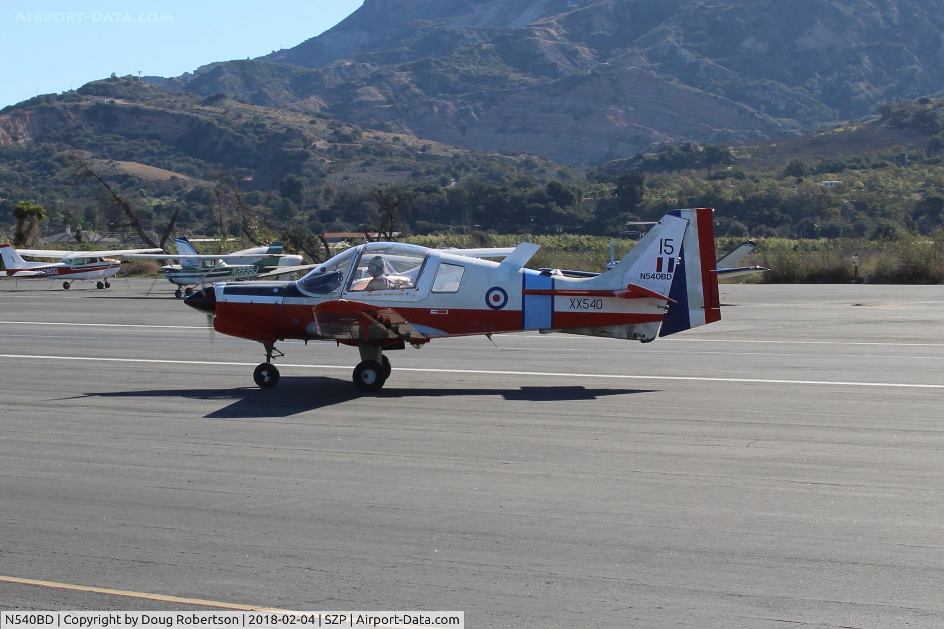 N540BD, 1973 Scottish Aviation Bulldog T.1 C/N BH120/232, 1073 Scottish Aviation BULLDOG Mdl 120/121. Lycoming O-540-A1B5D 200 Hp, taxi off the active
