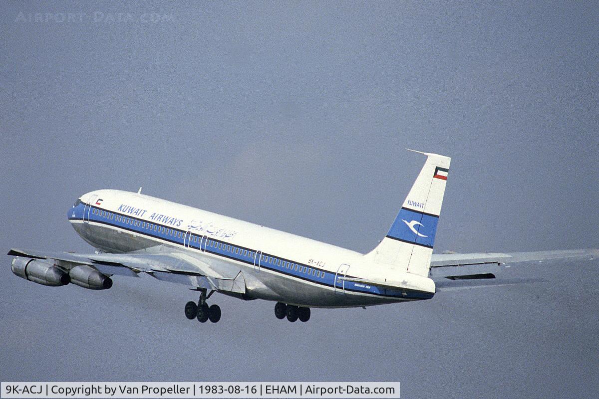 9K-ACJ, 1968 Boeing 707-369C C/N 20084, Kuwait Airways Boeing 707-369C taking off from Schiphol airport, the Netherlands, 1983
