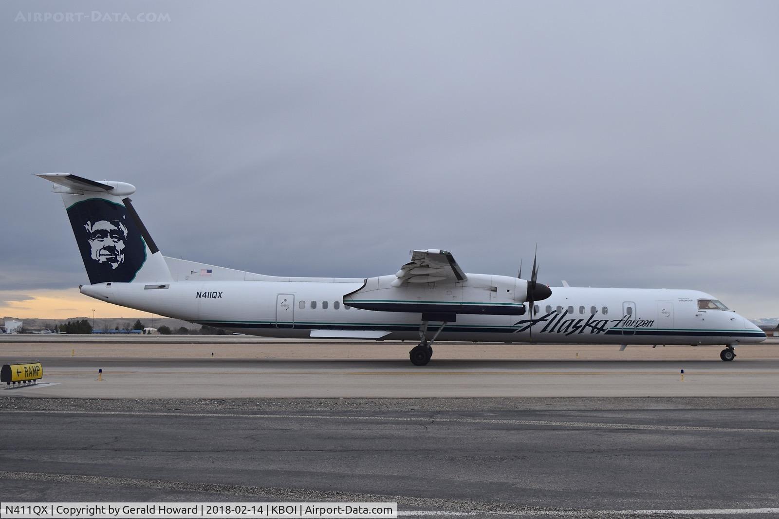 N411QX, 2001 Bombardier DHC-8-402 Dash 8 C/N 4055, Taxiing on Alpha to RWY 10L.