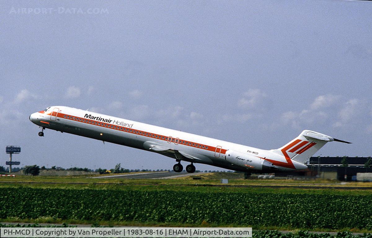 PH-MCD, 1983 McDonnell Douglas MD-82 (DC-9-82) C/N 48022, Martinair Holland MD-82 taking off from Schiphol airport, the Netherlands, 1983