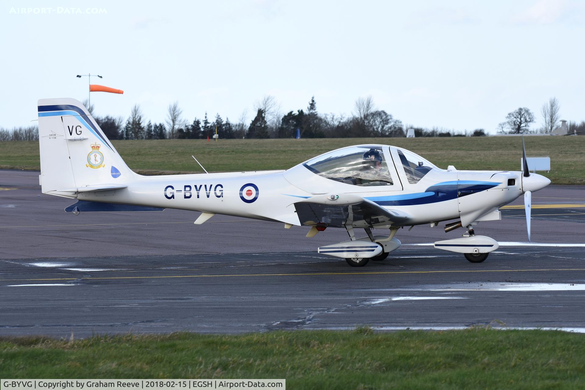 G-BYVG, 2000 Grob G-115E Tutor T1 C/N 82117/E, Departing from Norwich.