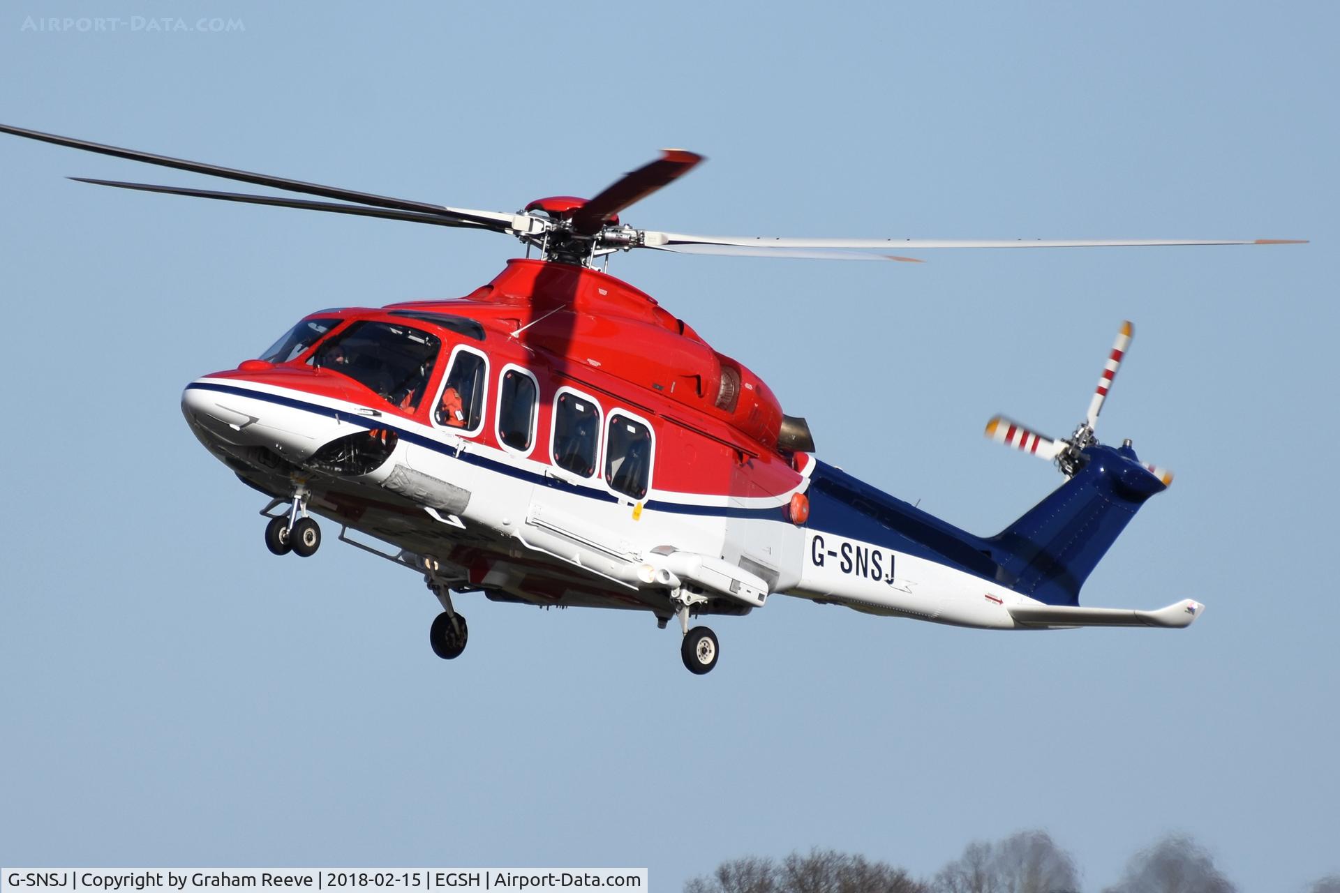 G-SNSJ, 2012 AgustaWestland AW-139 C/N 41268, Landing at Norwich.