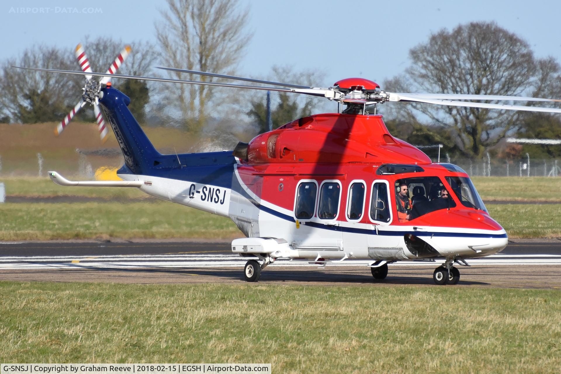 G-SNSJ, 2012 AgustaWestland AW-139 C/N 41268, Just landed at Norwich.
