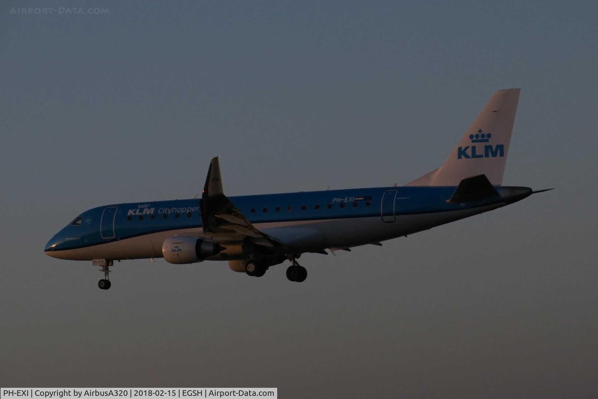 PH-EXI, 2016 Embraer 175STD (ERJ-170-200) C/N 17000578, Landing at Norwich early evening light