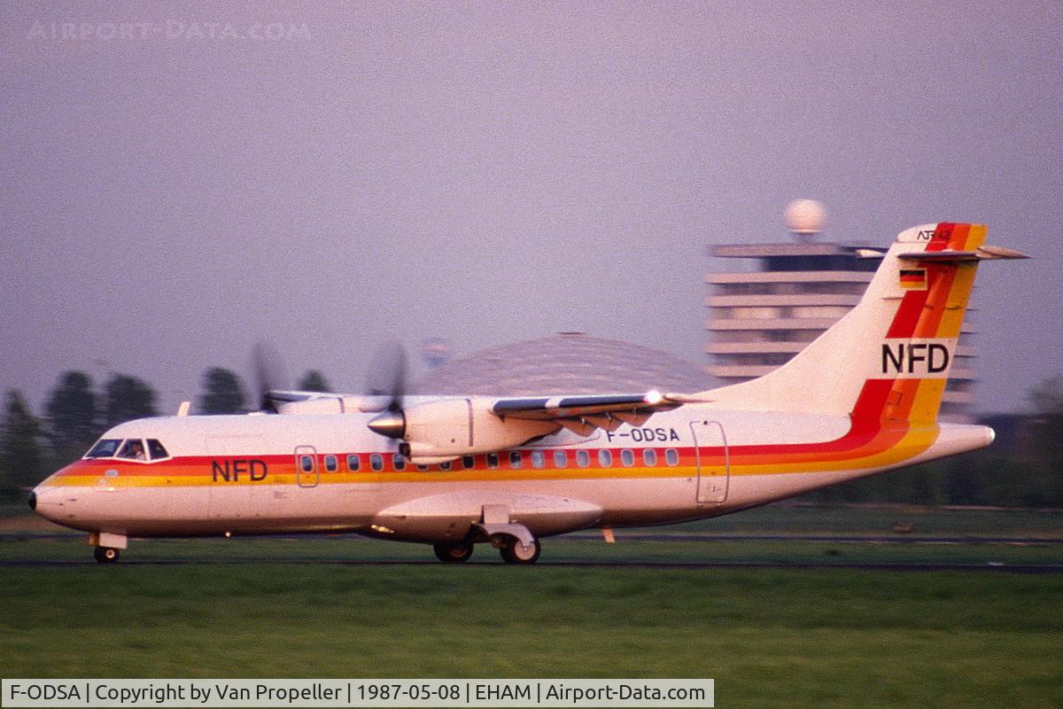F-ODSA, 1986 ATR 42-300 C/N 011, Nürnberger Flugdienst ATR42-300 taxiing at Schiphol airport, the Netherlands, 1987
