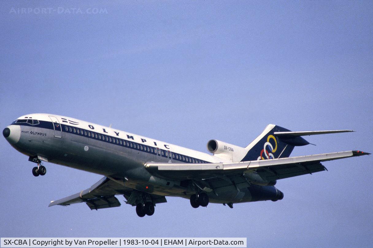SX-CBA, 1968 Boeing 727-284 C/N 20003, Olympic Airways Boeing 727-284 landing at Schiphol airport, the Netherlands, 1983