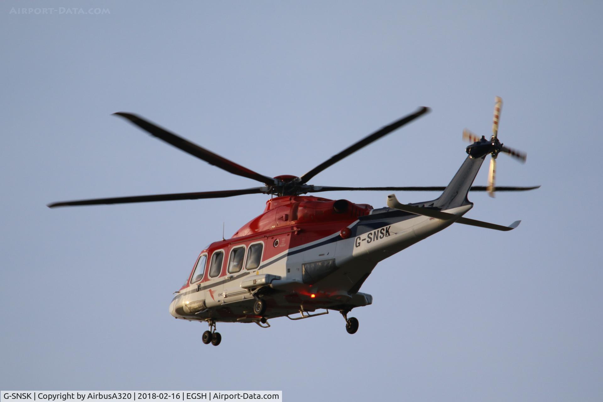 G-SNSK, 2013 AgustaWestland AW-139 C/N 41354, Arriving at Norwich
