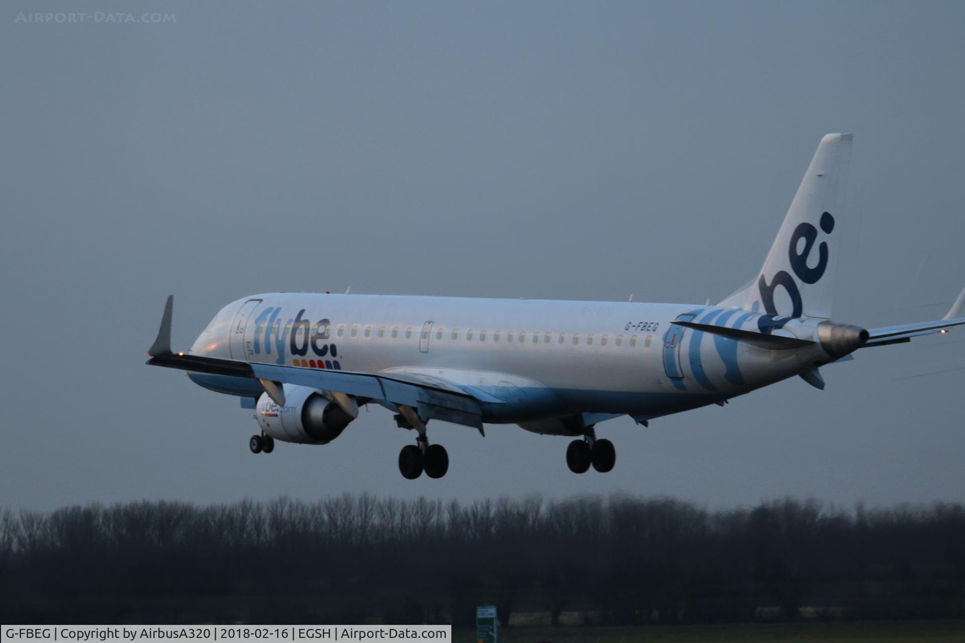 G-FBEG, 2007 Embraer 195LR (ERJ-190-200LR) C/N 19000120, Inbound from Exeter at Norwich