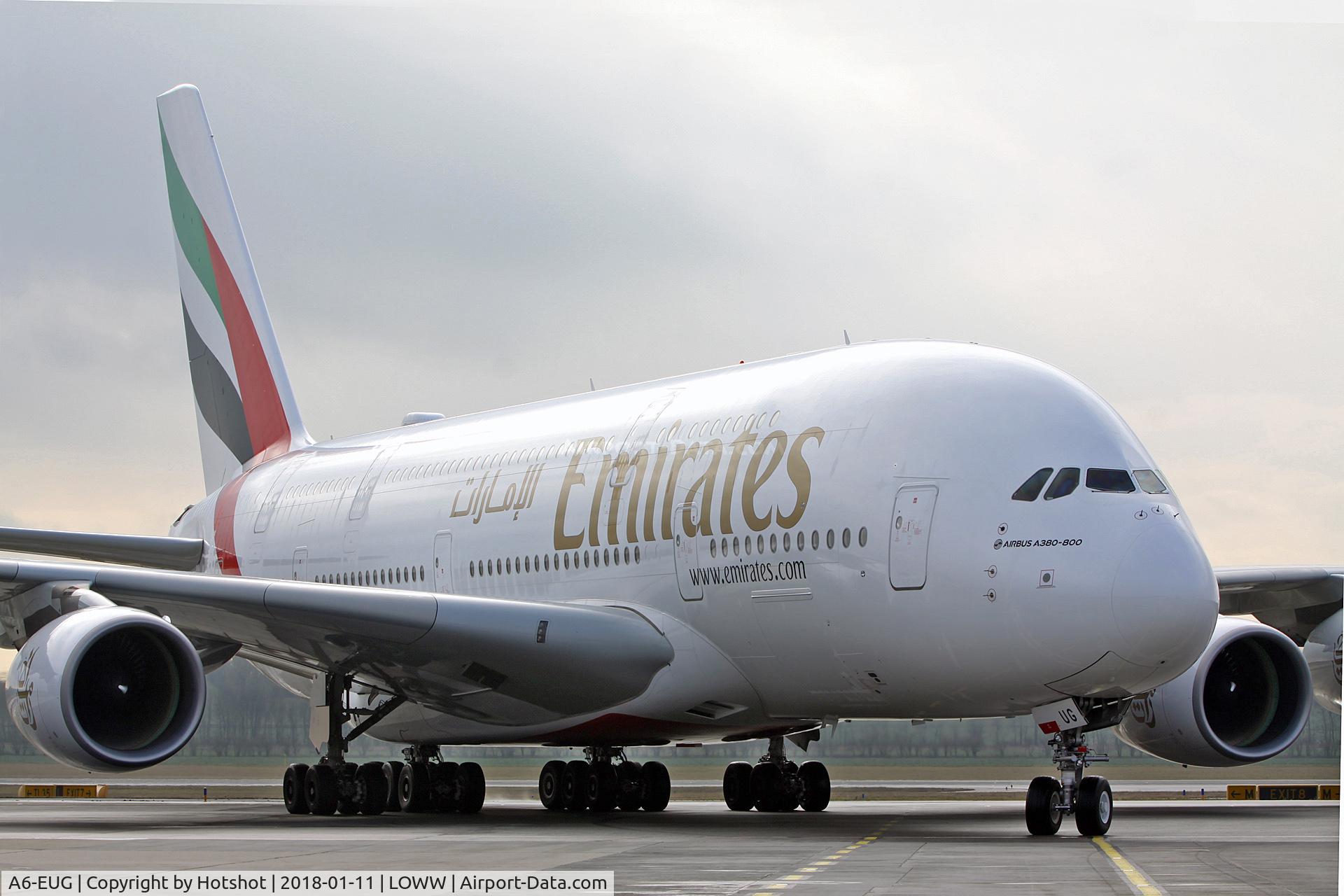 A6-EUG, 2016 Airbus A380-861 C/N 219, Turning into stand D27