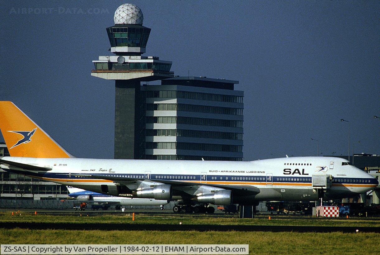 ZS-SAS, 1980 Boeing 747-244B C/N 22171, South African Airways Boeing 747-244B at Schiphol airport, the Netherlands, 1984