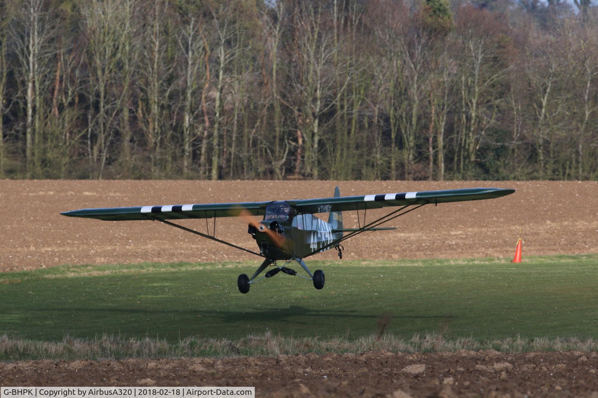 G-BHPK, 1943 Piper L-4H Grasshopper (J3C-65D) C/N 12161, Departing Northreps