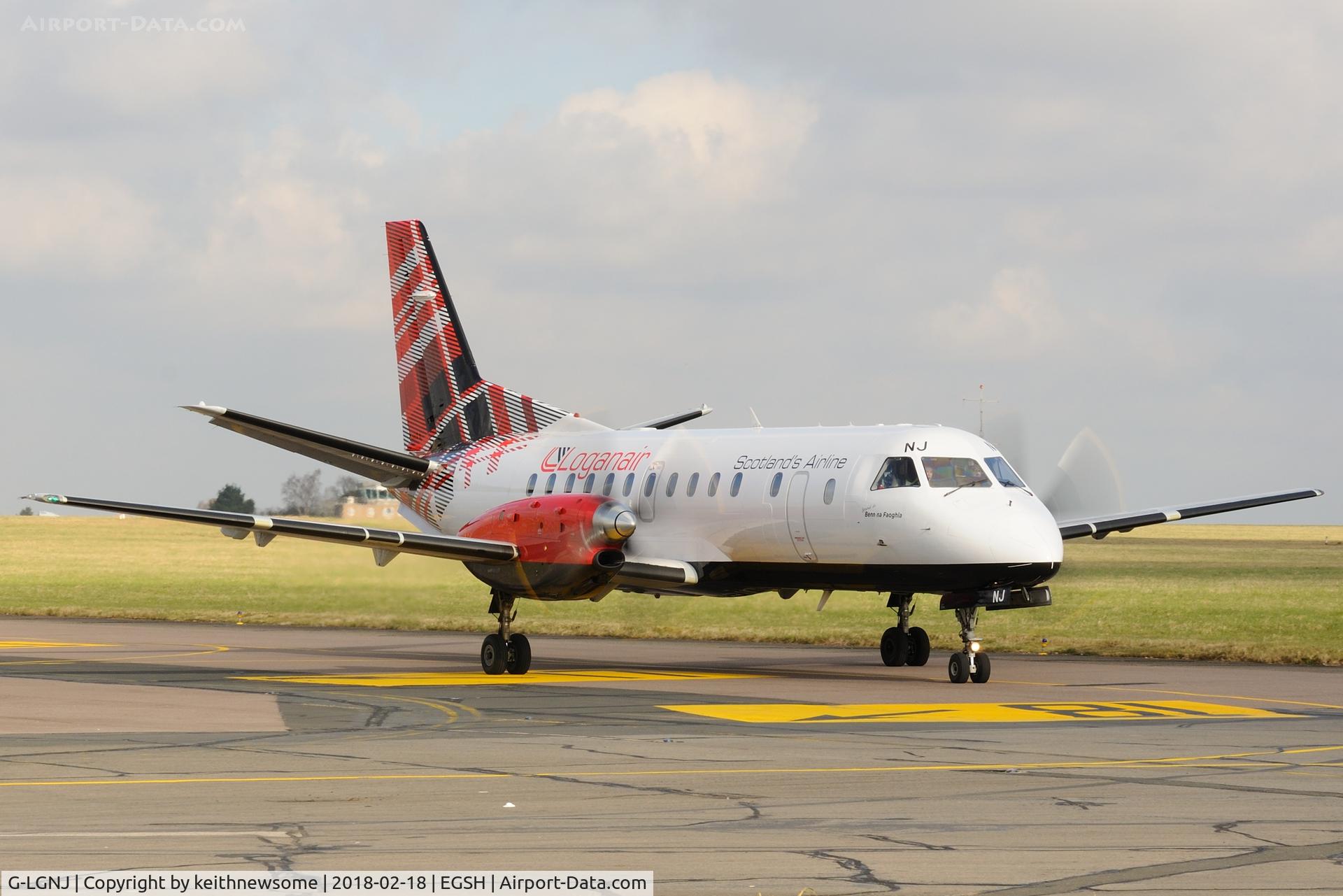 G-LGNJ, 1989 Saab 340B C/N 340B-173, Arriving at Norwich from the Isle of Man.