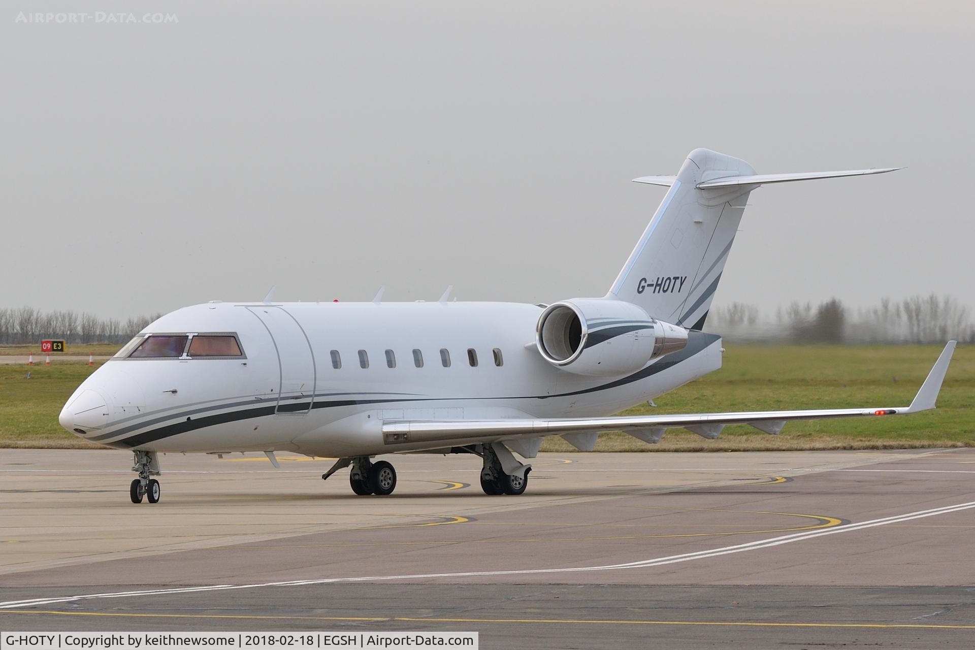 G-HOTY, 2000 Bombardier Challenger 604 C/N 5443, Arriving at Norwich from Berne.