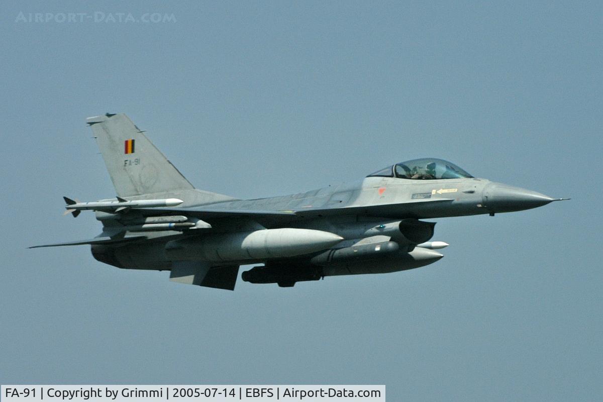 FA-91, 1980 SABCA F-16AM Fighting Falcon C/N 6H-91, mass takeoff due TDPU (Tactical Discussion and Procedure Update) at Florennes.