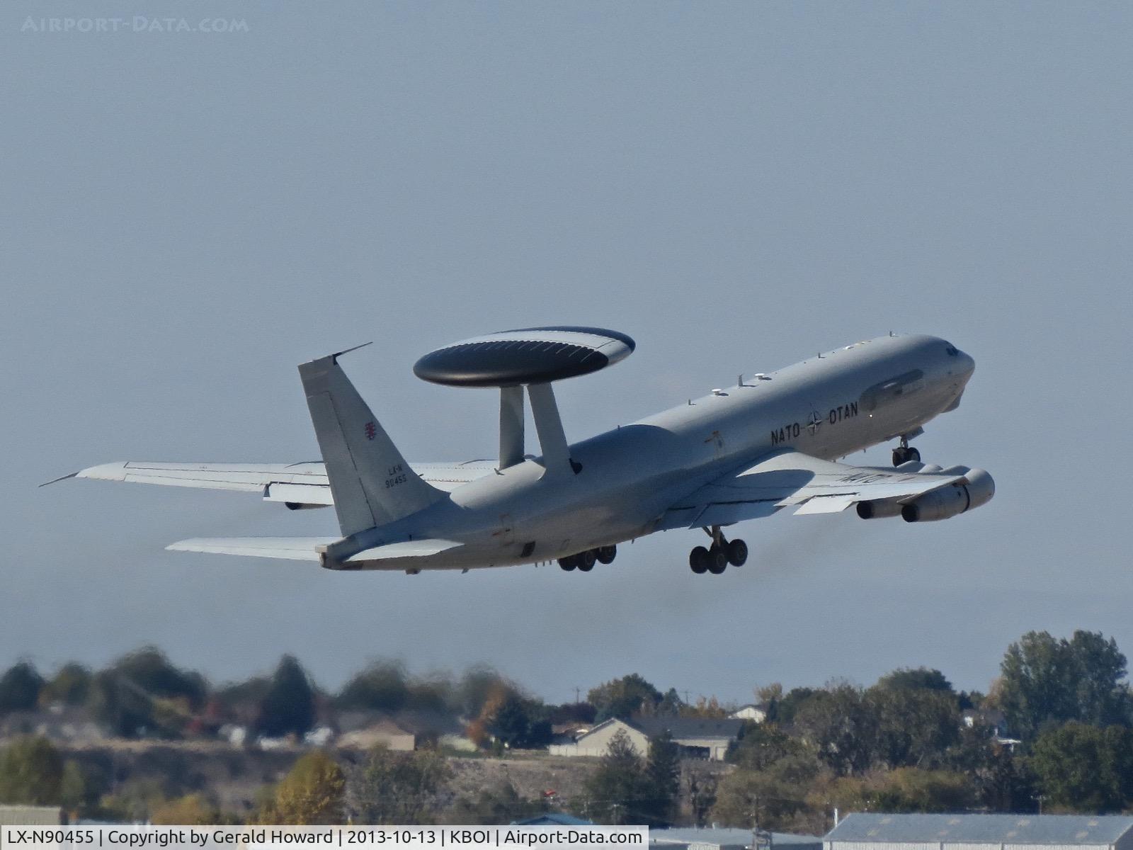 LX-N90455, 1984 Boeing E-3A Sentry C/N 22850, Climb out from RWY 28L.