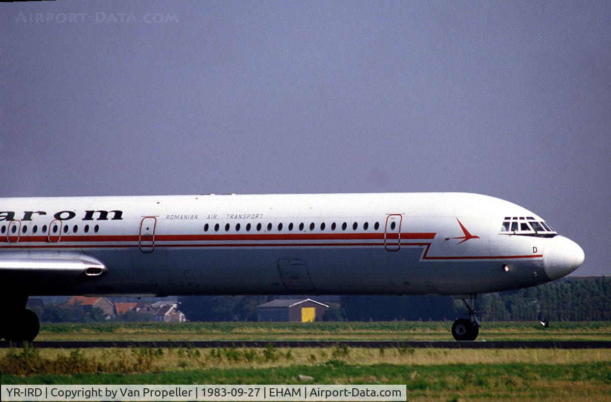 YR-IRD, 1977 Ilyushin Il-62M C/N 4727546, Tarom Ilyushin Il-62M landing at Schiphol airport, the Netherlands, 1983