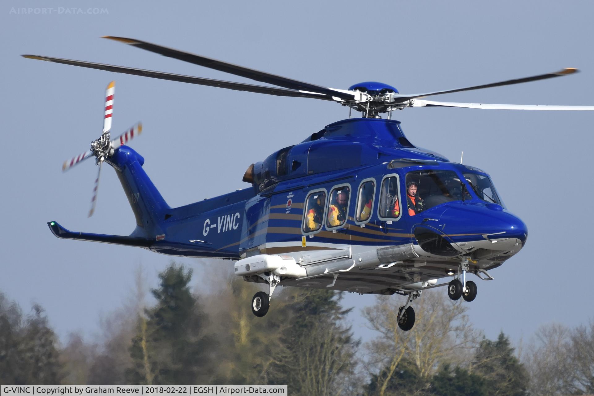 G-VINC, 2013 AgustaWestland AW-139 C/N 31478, Landing at Norwich.