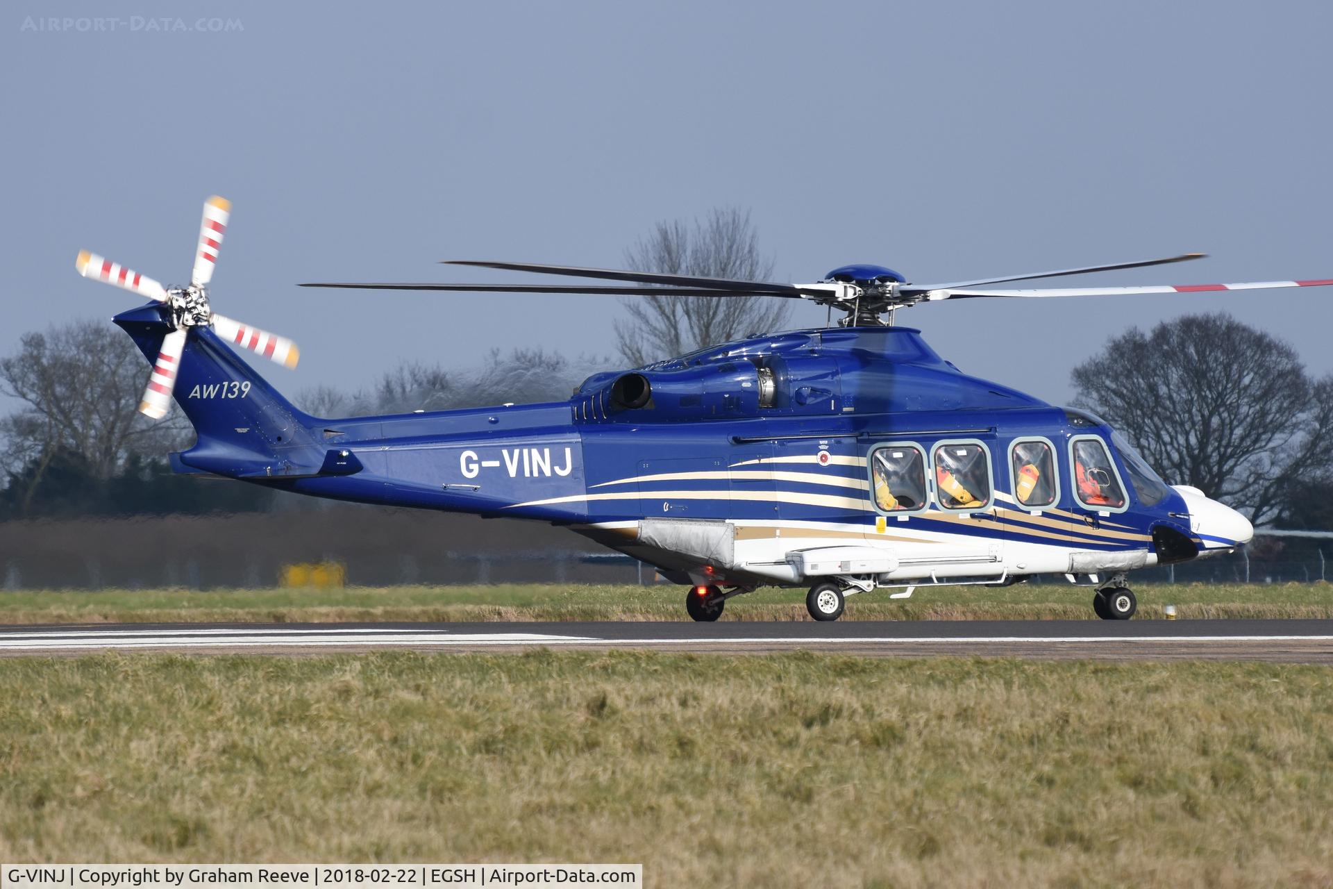 G-VINJ, 2013 AgustaWestland AW-139 C/N 41355, Departing from Norwich.