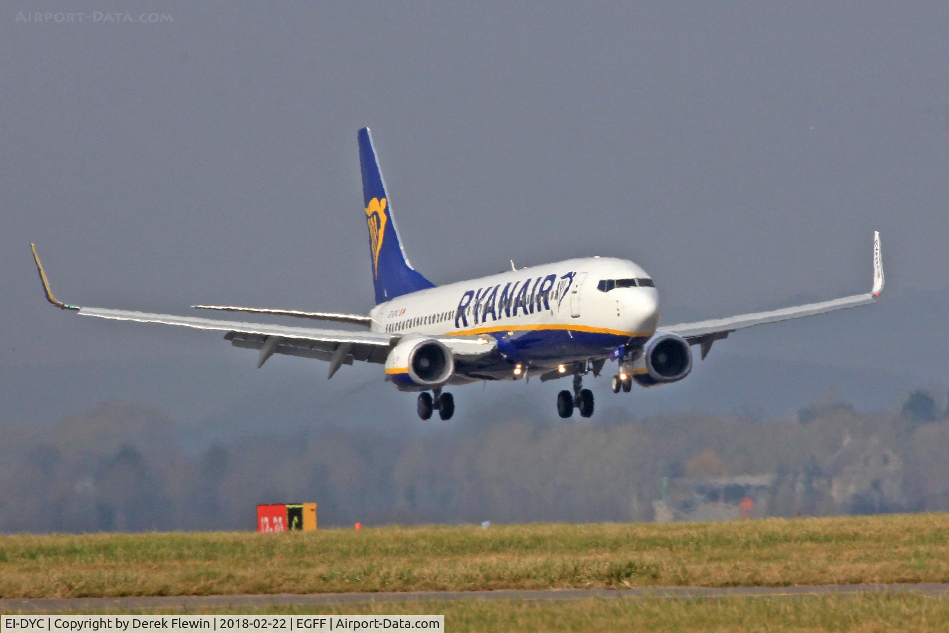 EI-DYC, 2008 Boeing 737-8AS C/N 36567, 737-8AS, Ryanair callsign Ryanair 8WH, seen landing on r12 out of Tenerife Sur.