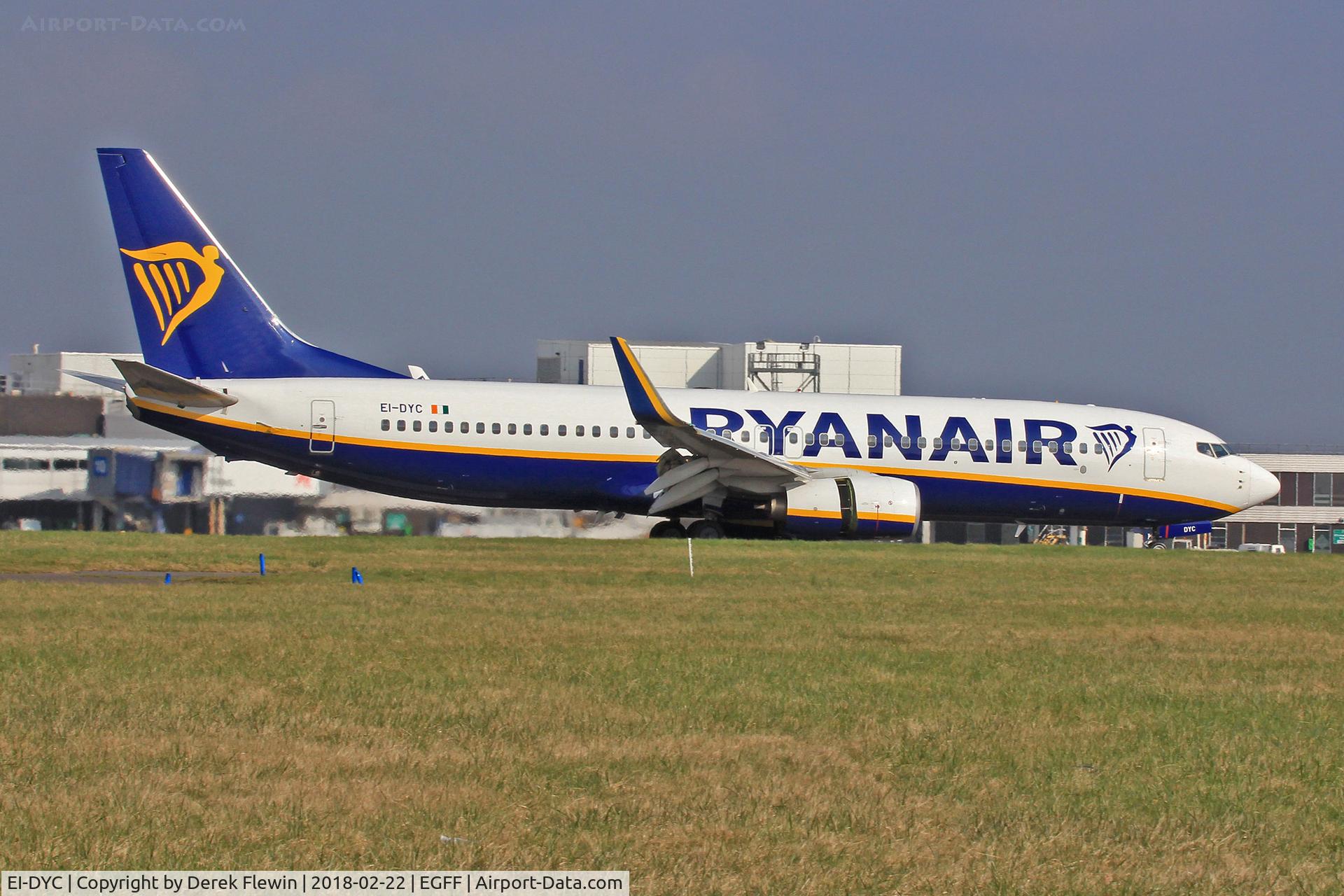 EI-DYC, 2008 Boeing 737-8AS C/N 36567, 737-8AS, Ryanair callsign Ryanair 8WH, seen landing on r12 out of Tenerife Sur.