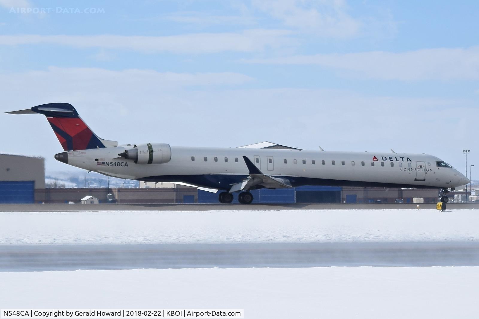 N548CA, 2008 Bombardier CRJ-900ER (CL-600-2D24) C/N 15159, Landing roll out on RWY 28R.