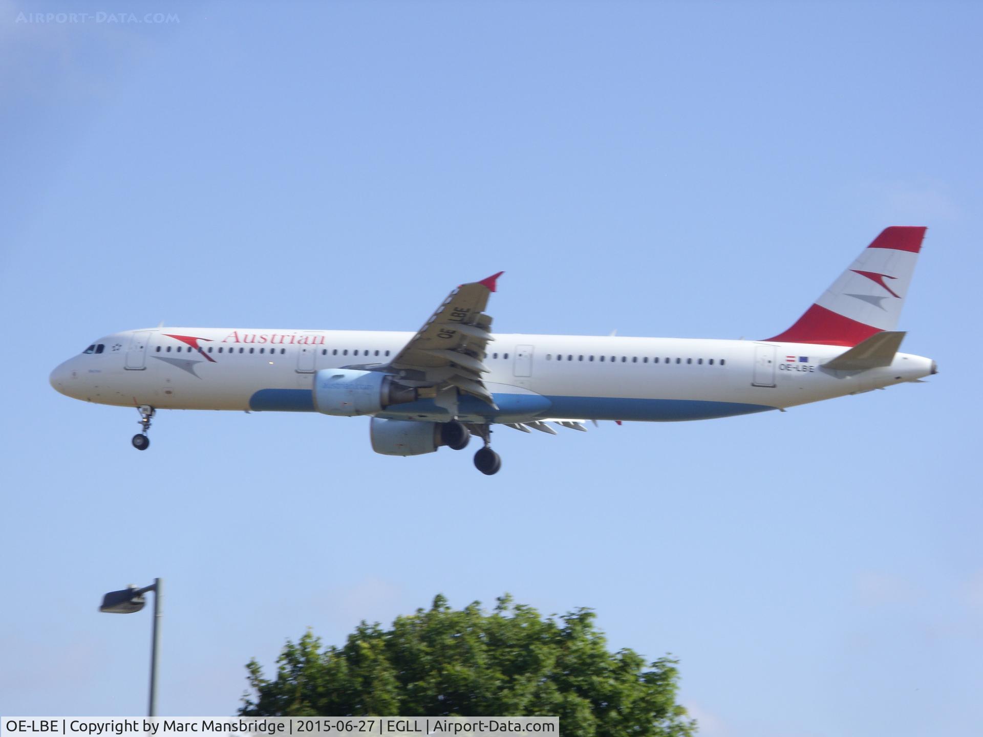 OE-LBE, 1998 Airbus A321-211 C/N 935, Landing at Heathrow airport EGLL runway 27L