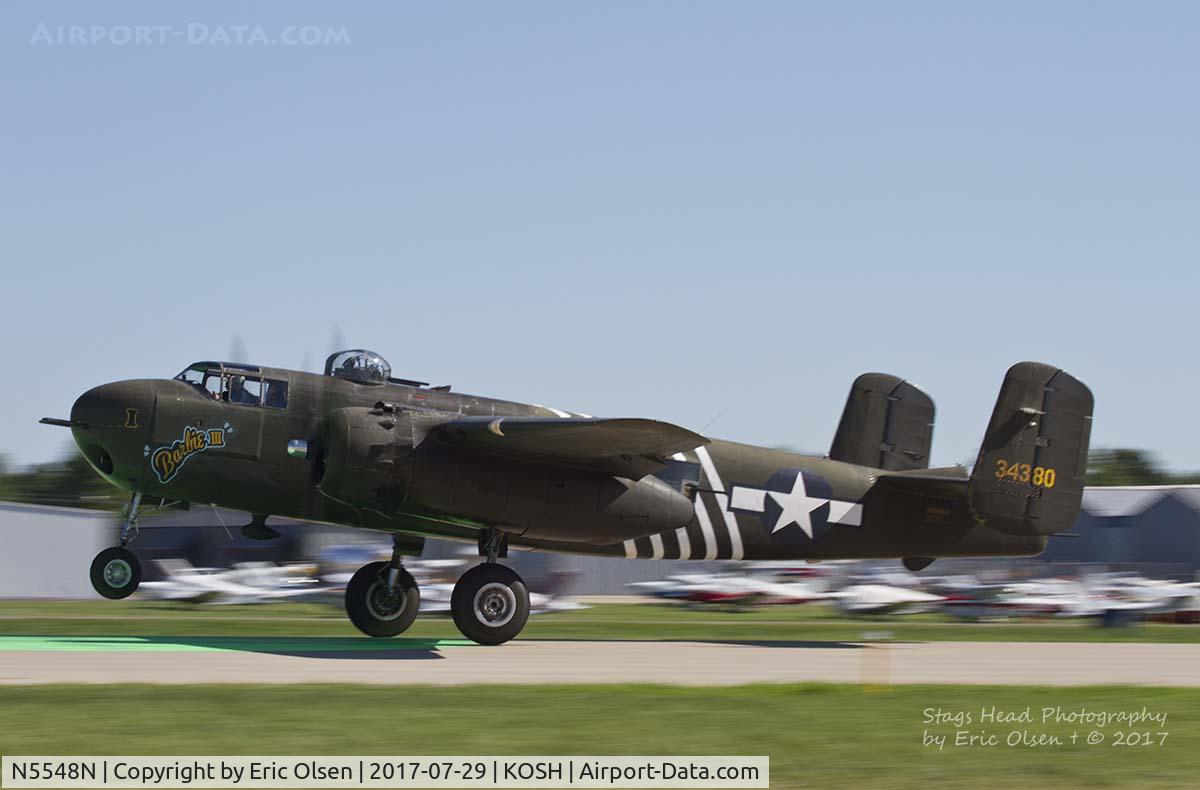 N5548N, 1943 North American B-25H Mitchell C/N 98-21107, Barbie III departing Airventure