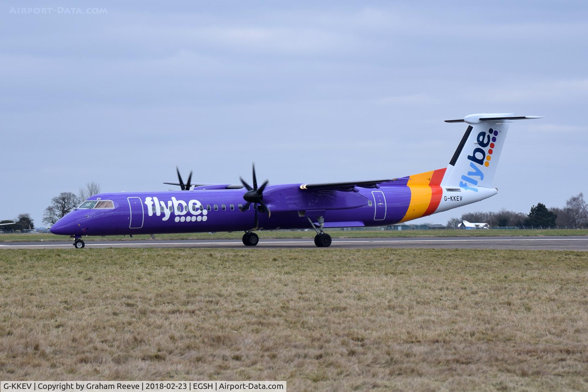 G-KKEV, 2008 De Havilland Canada DHC-8-402Q Dash 8 C/N 4201, Departing from Norwich after a re-spray.
