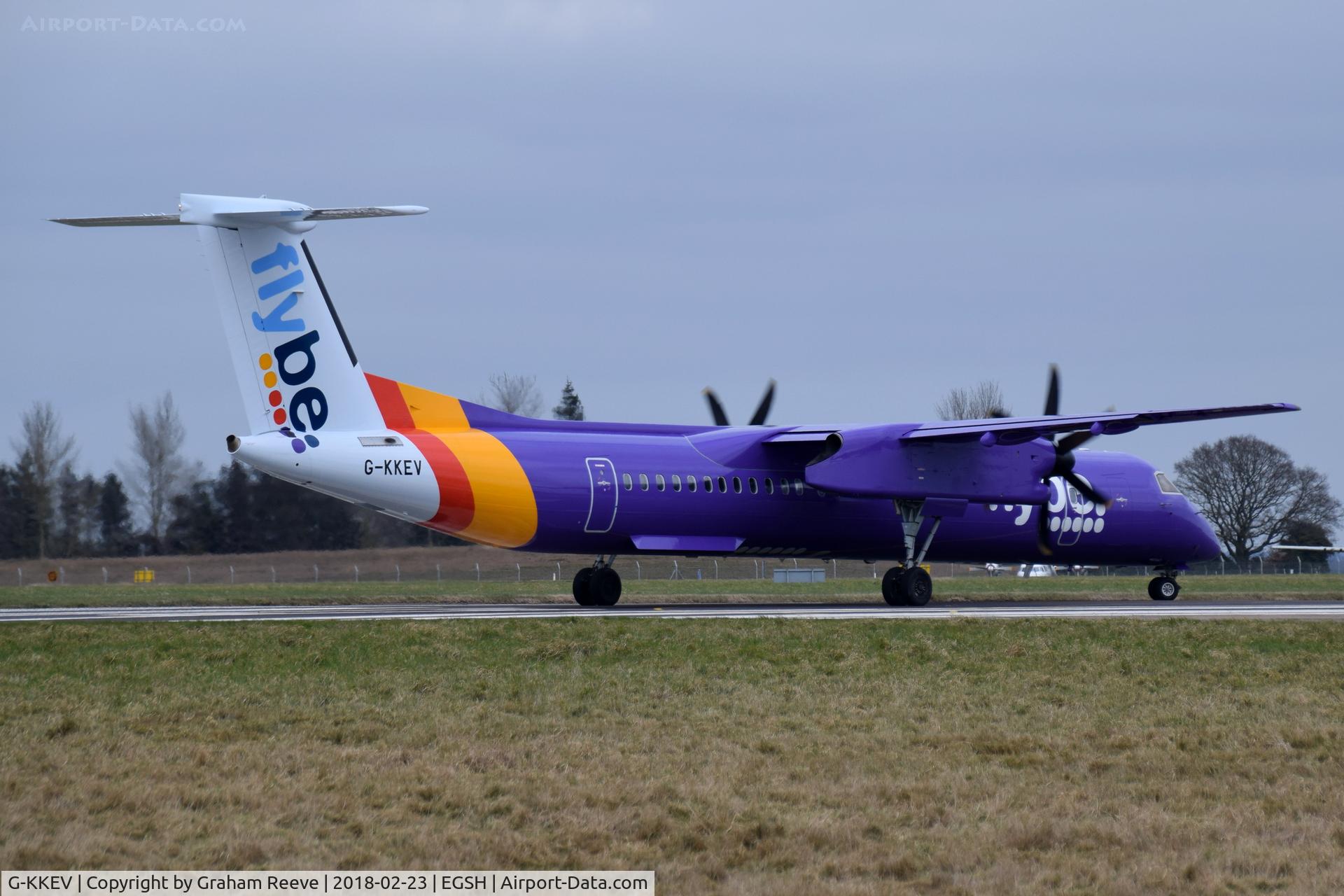 G-KKEV, 2008 De Havilland Canada DHC-8-402Q Dash 8 C/N 4201, Departing from Norwich after a re-spray.