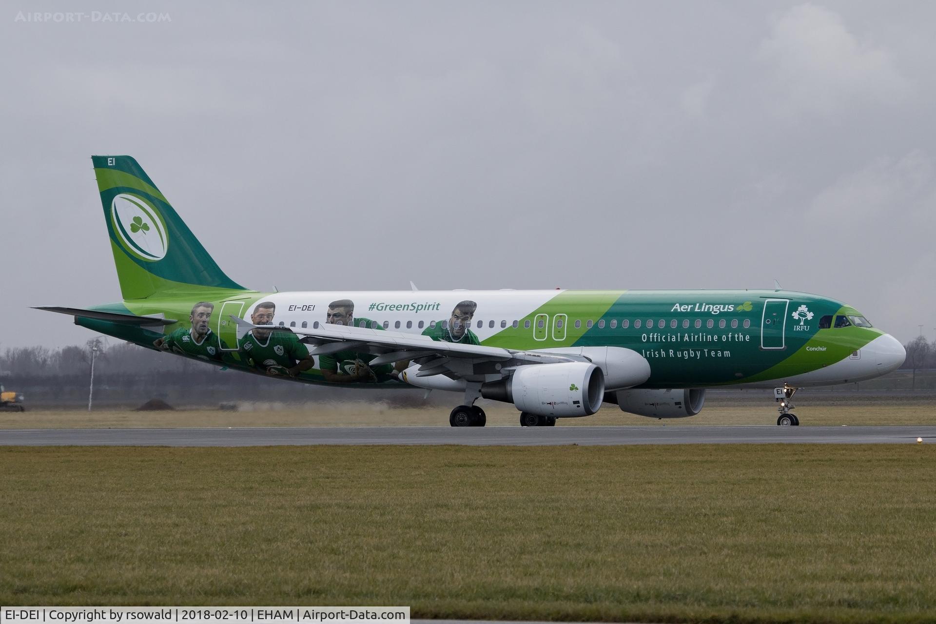 EI-DEI, 2005 Airbus A320-214 C/N 2374, Landing runway 18R at Schiphol airport February 10 2018.