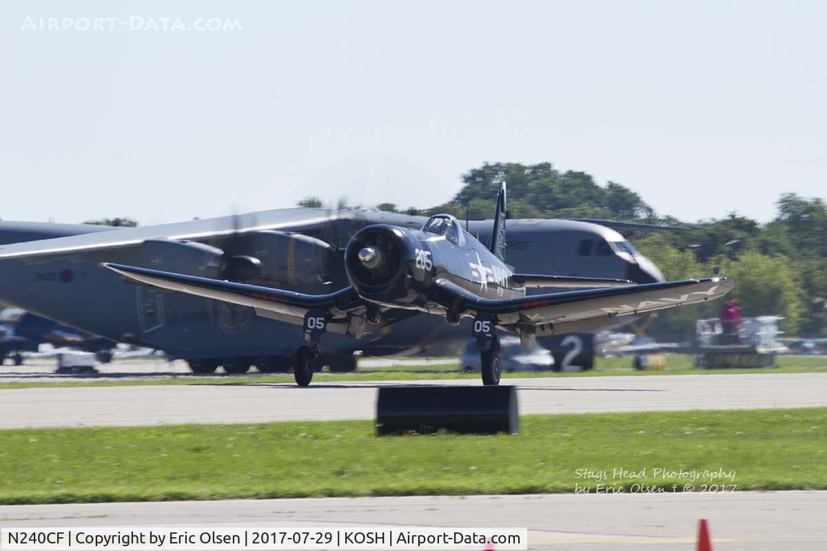 N240CF, 1945 Vought F4U-4 Corsair C/N 9513, F4U Corsair departing Airventure.