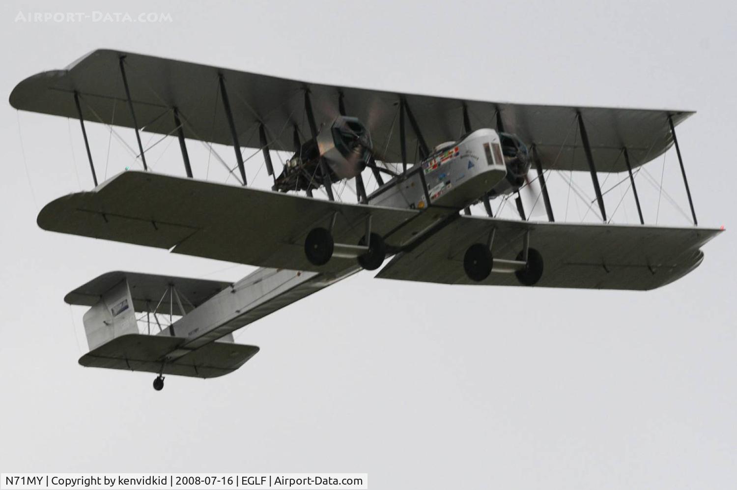 N71MY, 1994 Vickers FB-27A Vimy (replica) C/N 01, Validating at Farnborough.