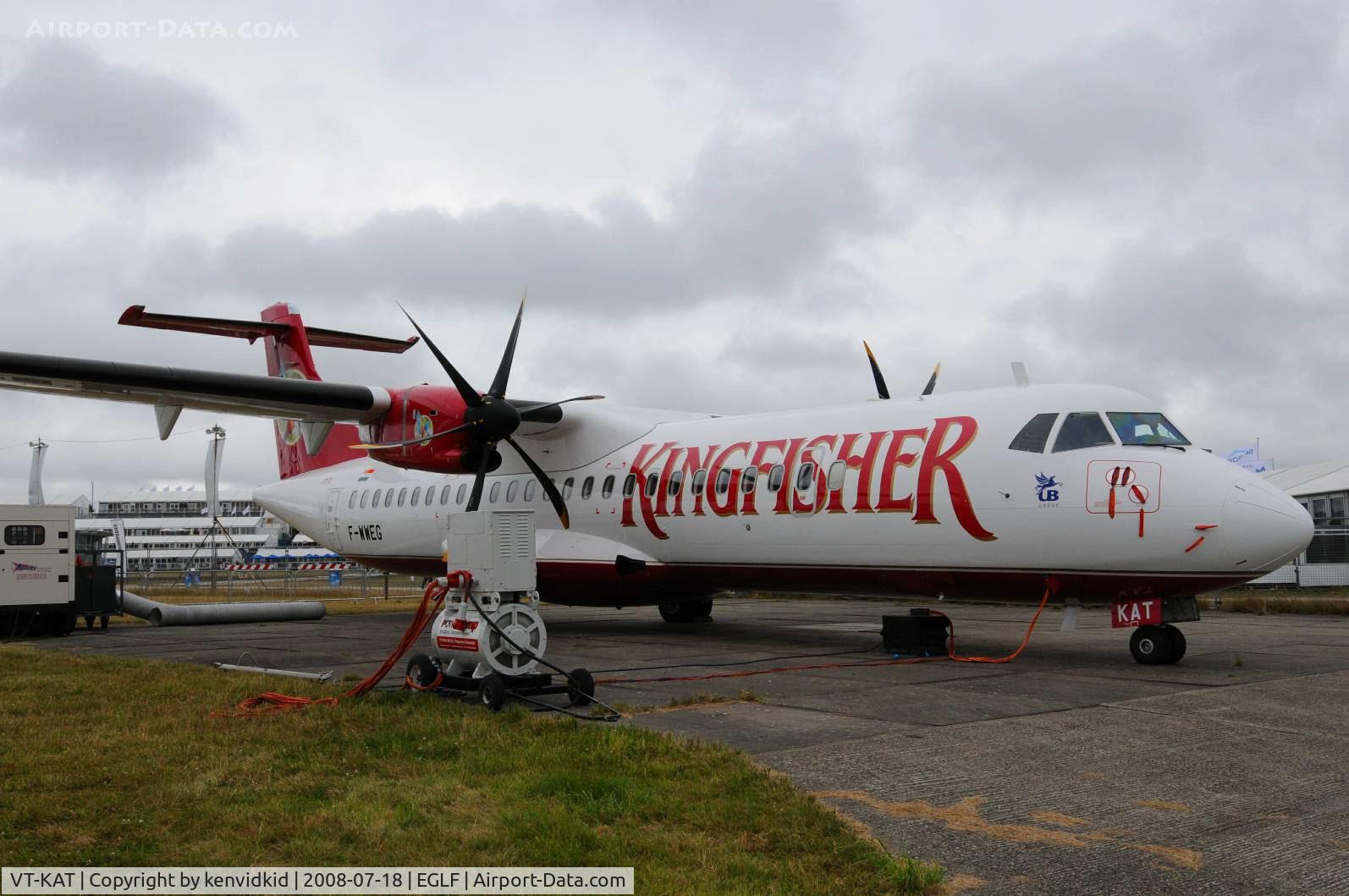 VT-KAT, 2009 ATR 72-212A C/N 788, Appearing in the static park at Farnborough wearing the test registration F-WWEG.