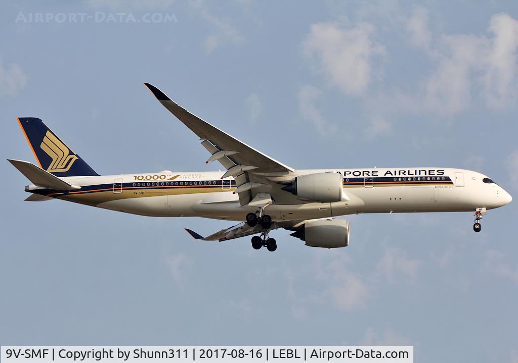 9V-SMF, 2016 Airbus A350-941 C/N 054, Landing rwy 07L with additional '10000th aircraft' patch