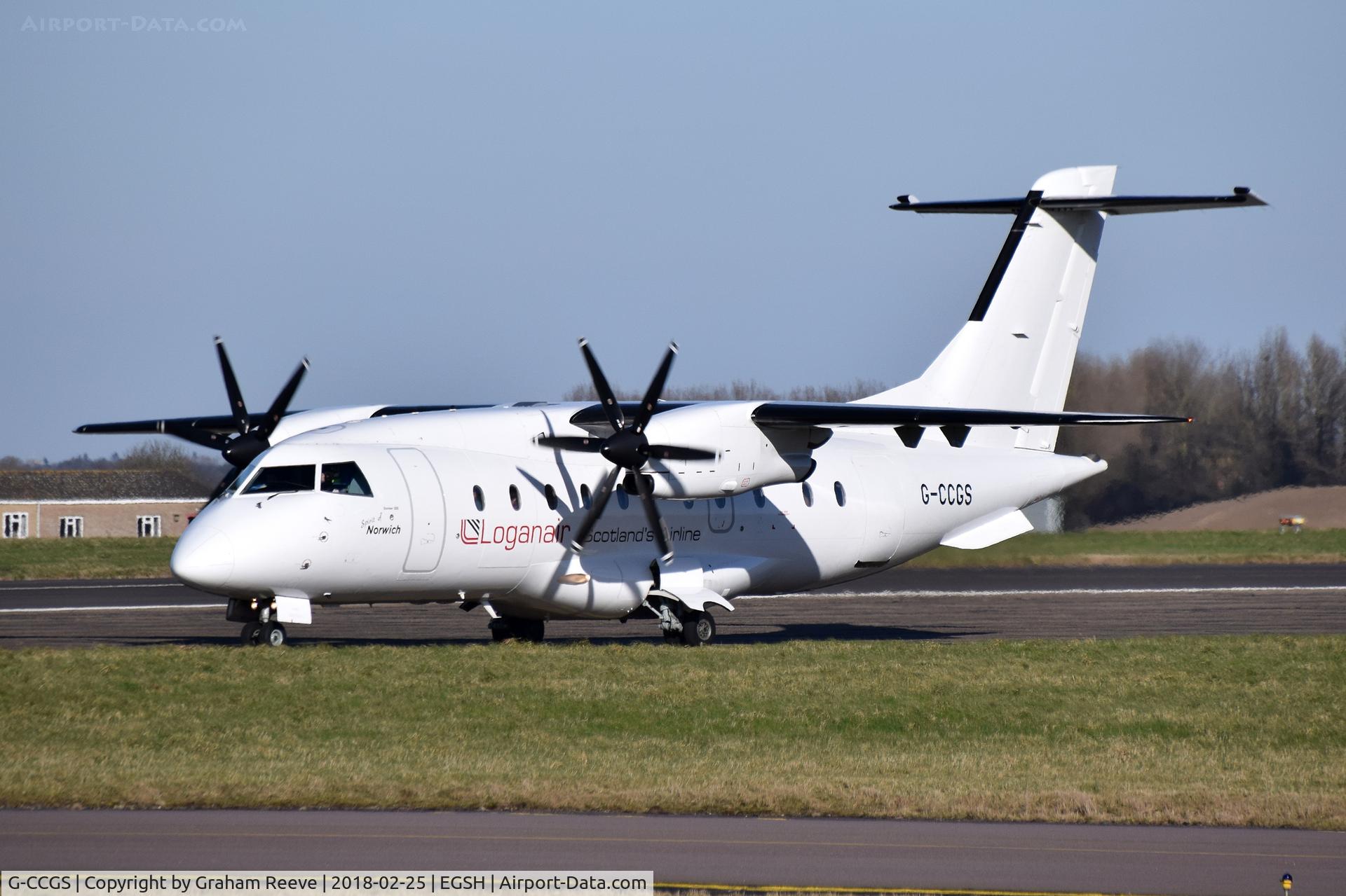 G-CCGS, 1998 Dornier 328-100 C/N 3101, Departing from Norwich.