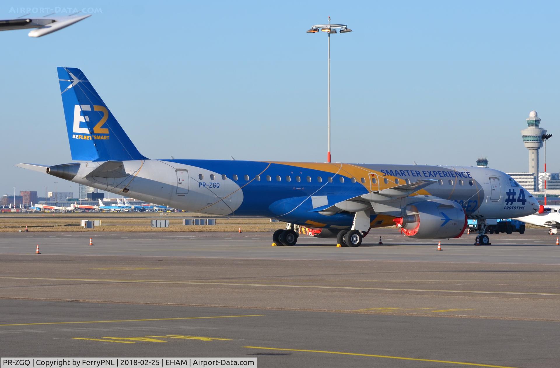 PR-ZGQ, 2017 Embraer 190 E2 STD (ERJ-190-300STD) C/N 19020004, Embraer prototype ERJ190-E2STD in AMS. Notice the new larger engines.