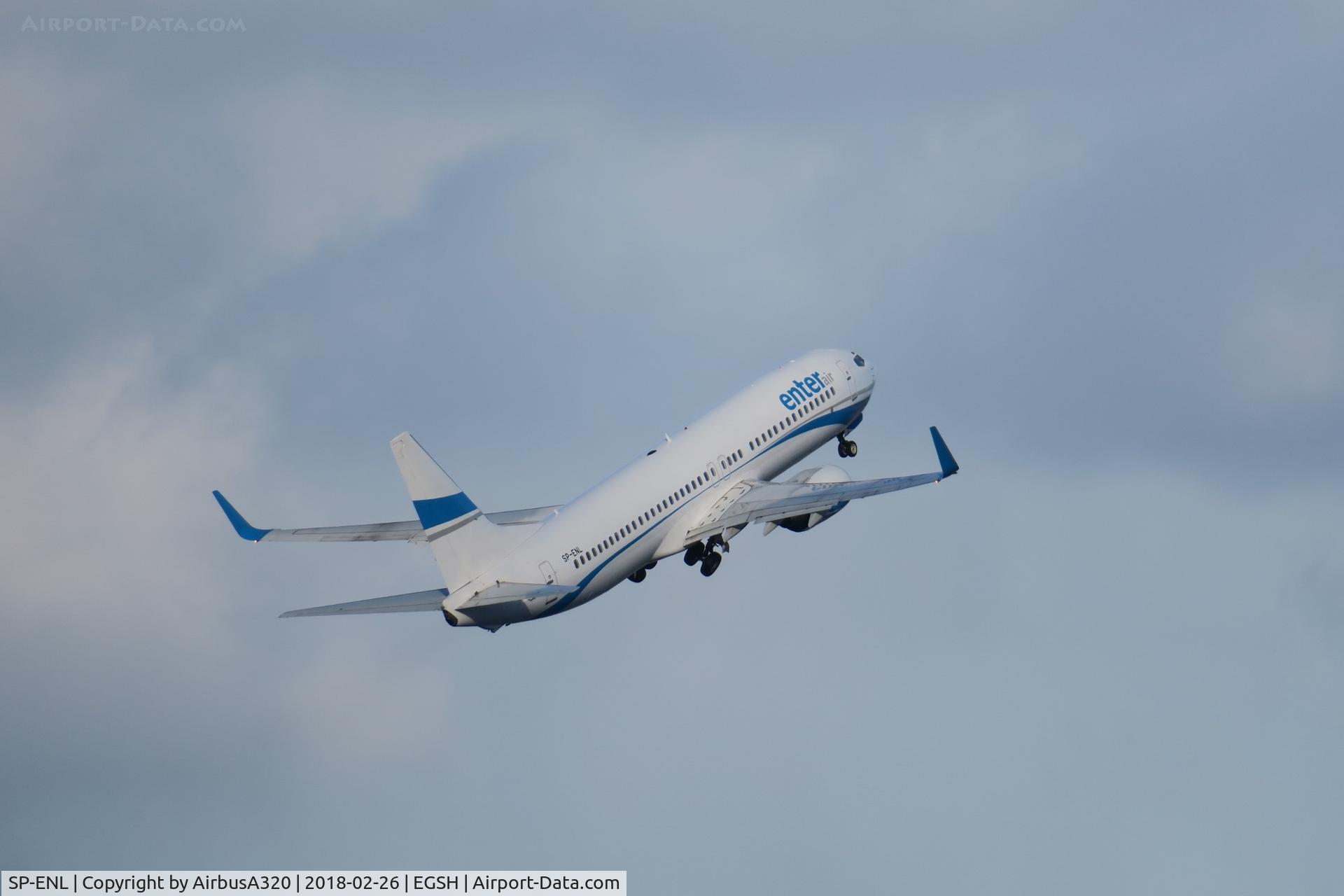 SP-ENL, 2002 Boeing 737-8CX C/N 32366, Lift off from Norwich