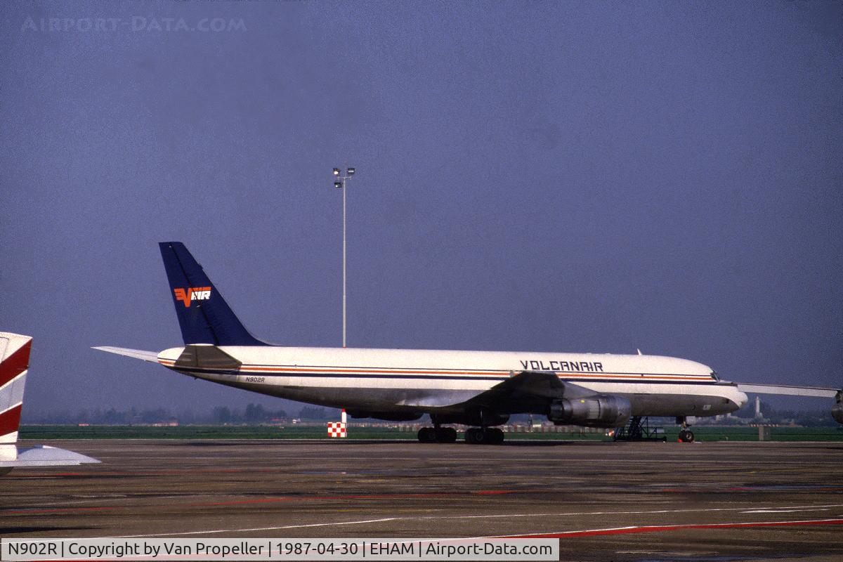 N902R, 1966 Douglas DC-8-55F C/N 45767, Volcanair Douglas DC-8-55F freighter at Schiphol-Oost, the Netherlands, 1987