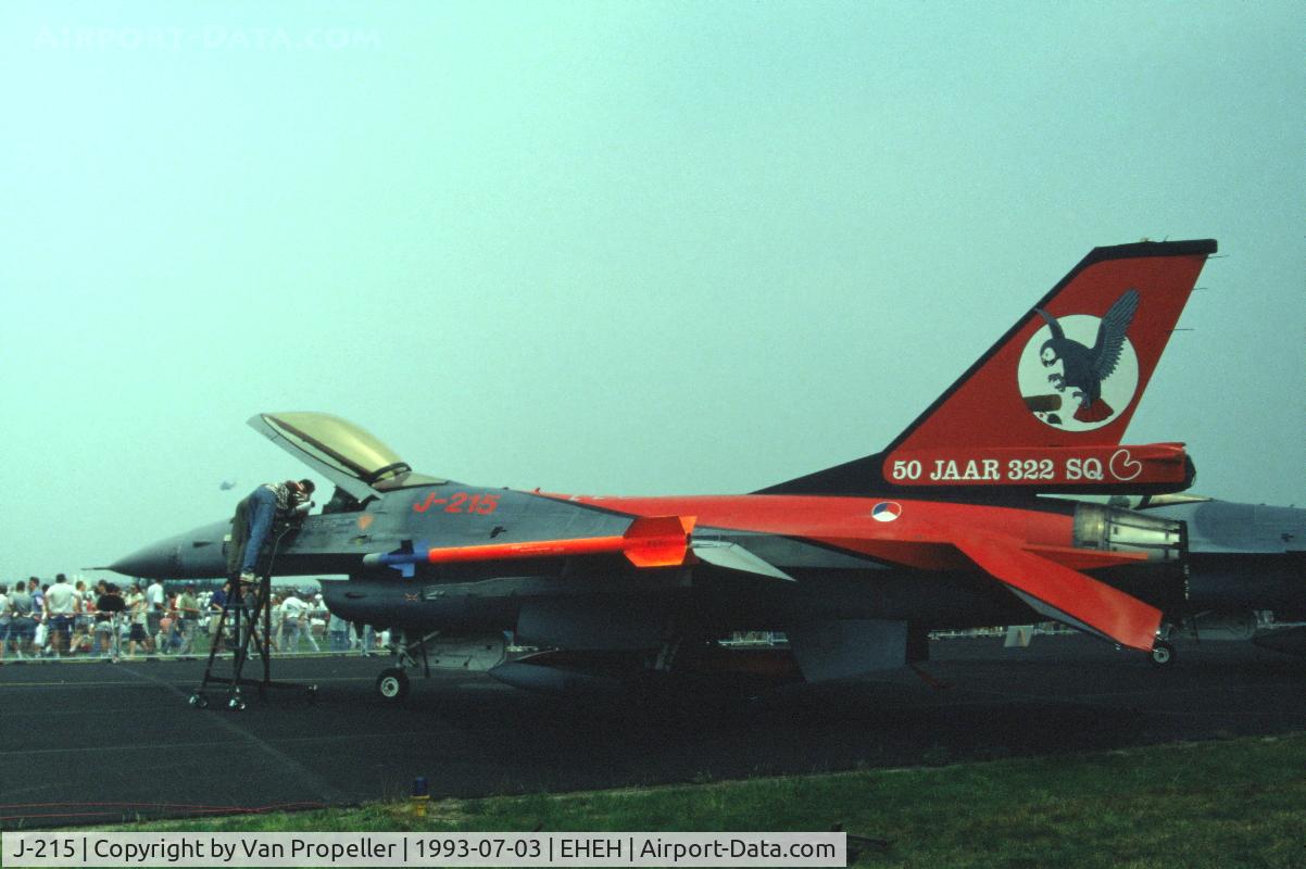 J-215, 1980 Fokker F-16A Fighting Falcon C/N 6D-4, Royal Netherlands Air Force F-16A at Eindhoven Air Base Open Day 1993. Special markings for 50 years 322 squadron