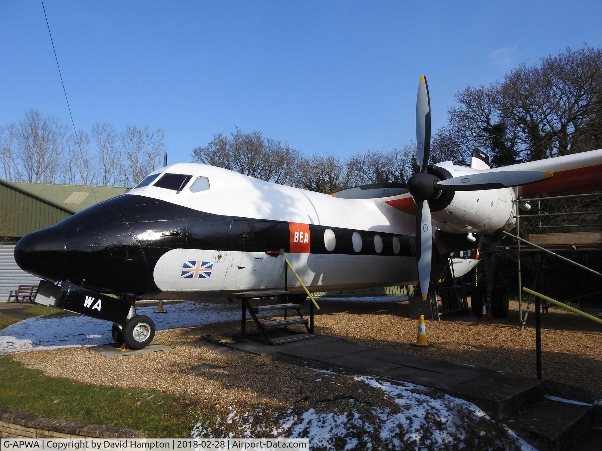 G-APWA, 1959 Handley Page HPR-7 Herald 201 C/N 149, Now on permanent display at the Berkshire Museum of Aviation in Reading, Berkshire. The Museum is located on the site of the former Woodley airfield where Handley Page built the Herald aircraft. It has been restored by the museums engineering team.