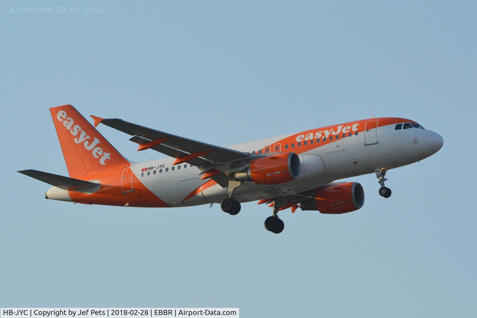 HB-JYC, 2011 Airbus A319-111 C/N 4785, Landing at Brussels.