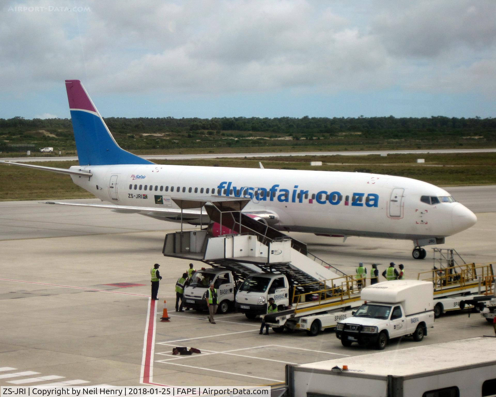 ZS-JRI, 1992 Boeing 737-4Q8 C/N 25095, Seen on arrival at Port Elizabeth - about 4pm on 25 january 2018
