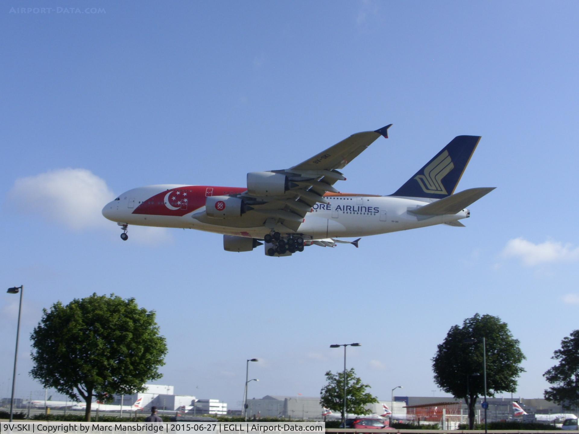 9V-SKI, 2009 Airbus A380-841 C/N 034, Singapore airlines landing runway 27L at Heathrow airport EGLL