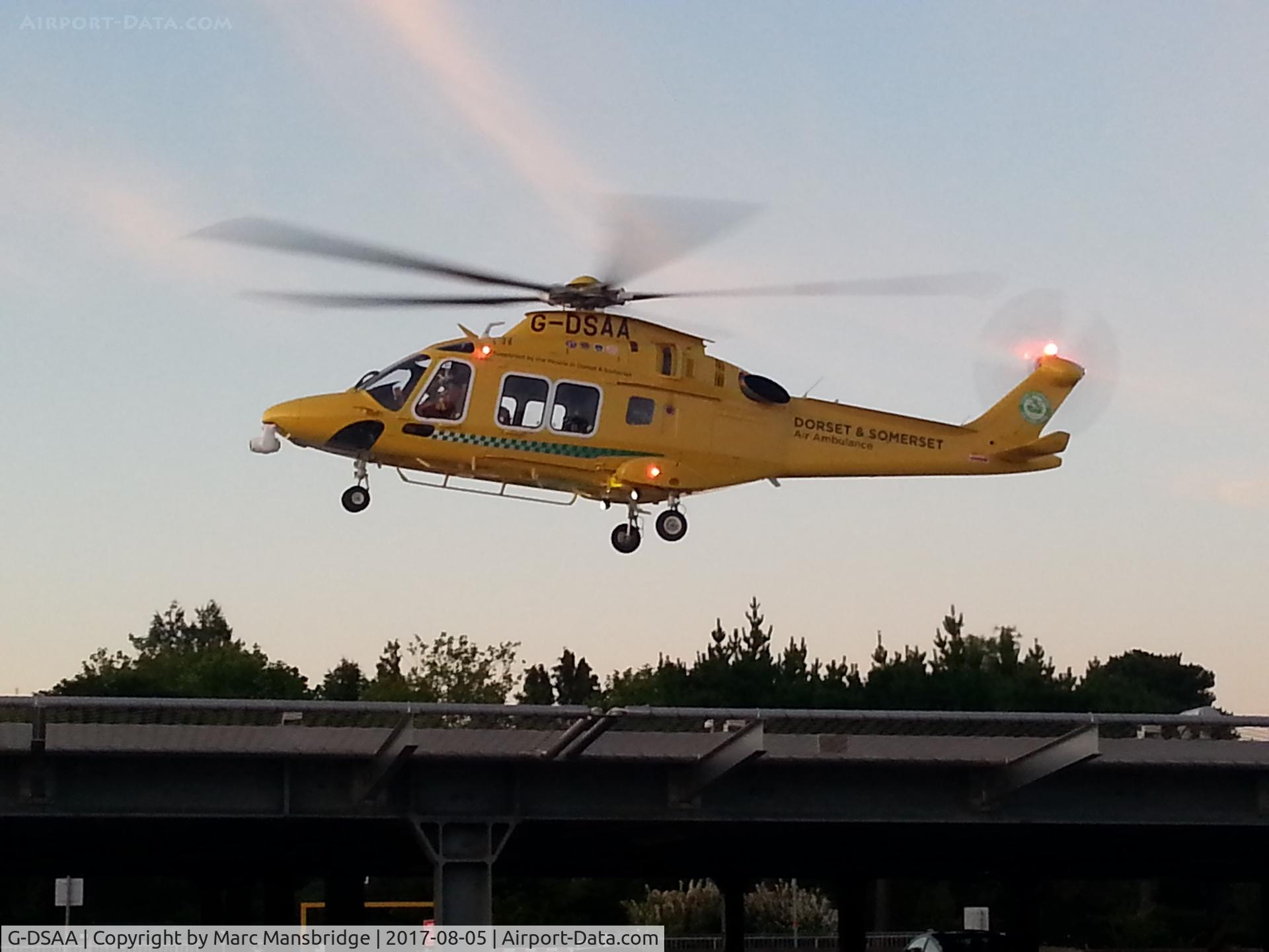 G-DSAA, 2016 Leonardo AW-169 C/N 69027, Taking off from the helipad at Southampton General Hospital England